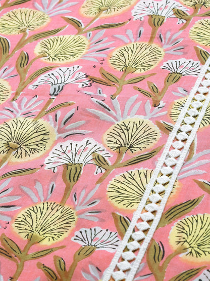 Women's Pink & Off-White Printed Kurta With Palazzos & Dupatta