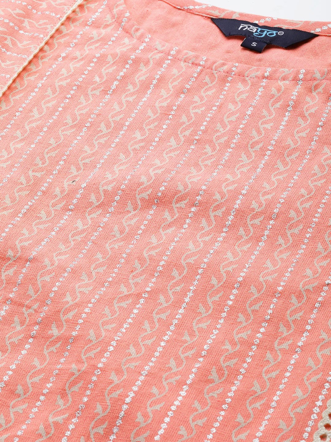 Women's Pink Calf Length Three-Quarter Sleeves Straight Striped Striped Cotton Kurta