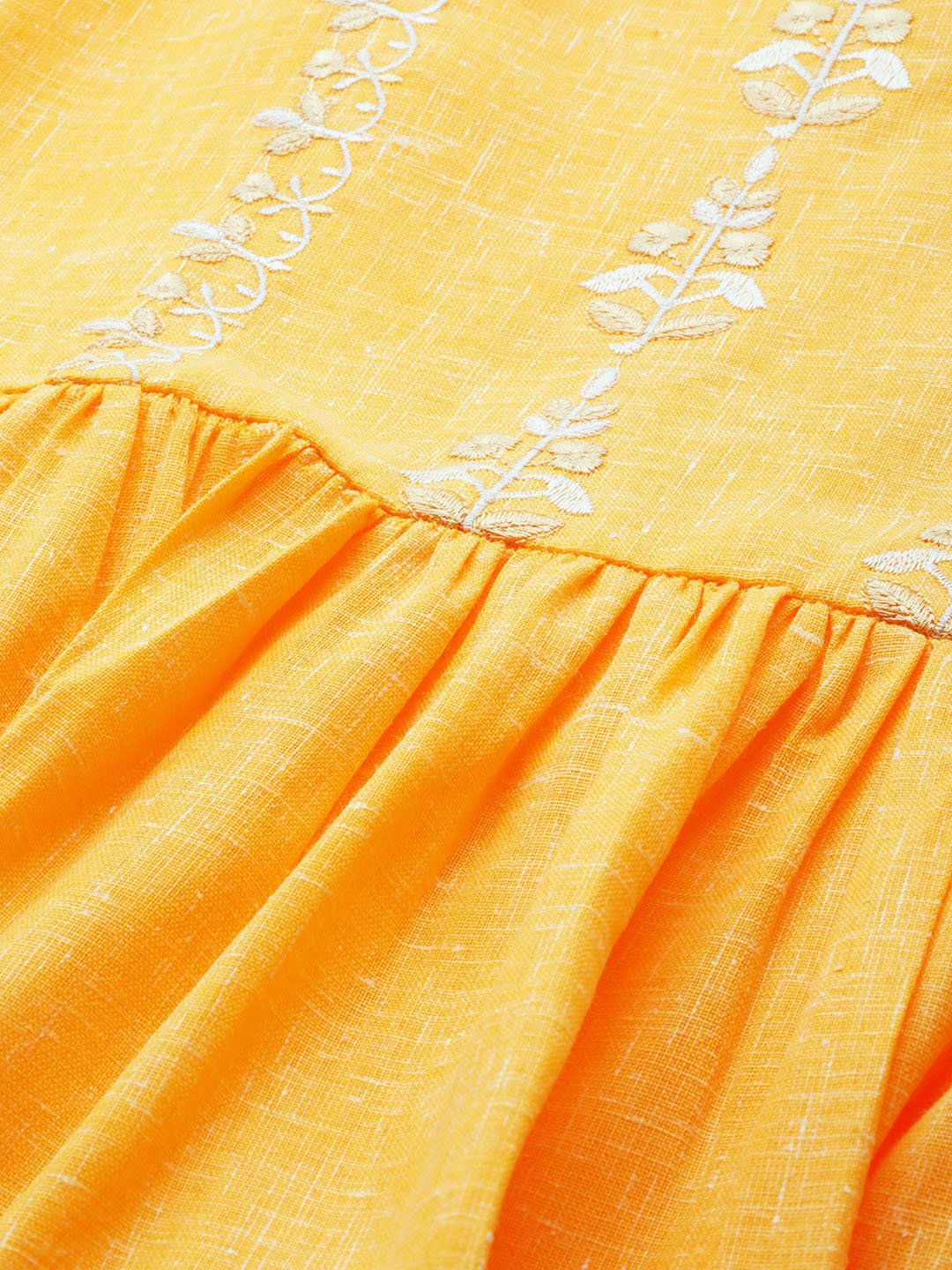 Women's Yellow Solid Solid Keyhole Neck Cotton Fit And Flare Dress