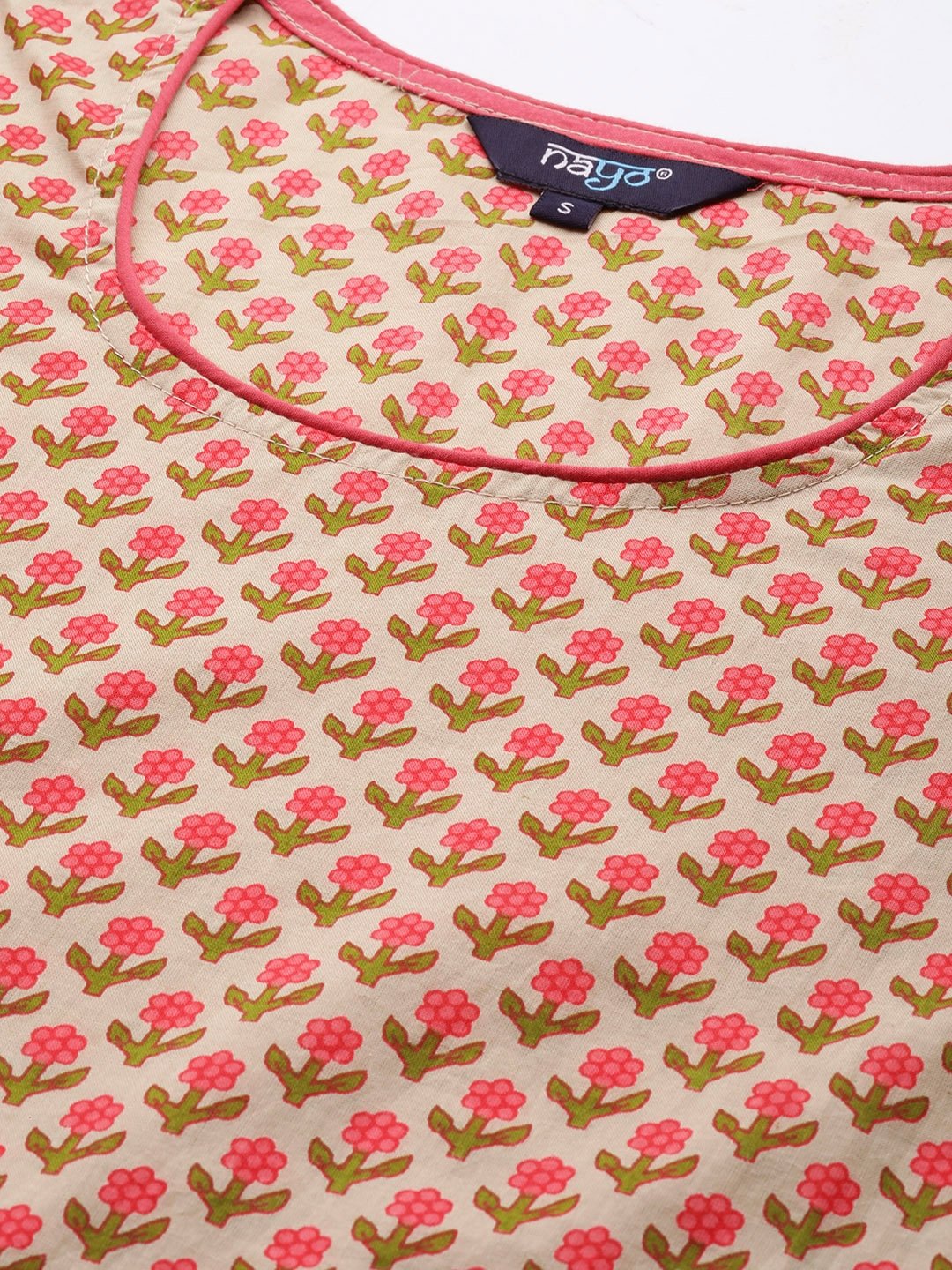 Women's Beige & Pink Printed Kurta With Palazzos