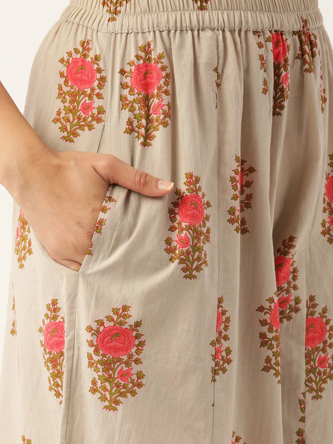 Women's Beige & Pink Printed Kurta With Palazzos