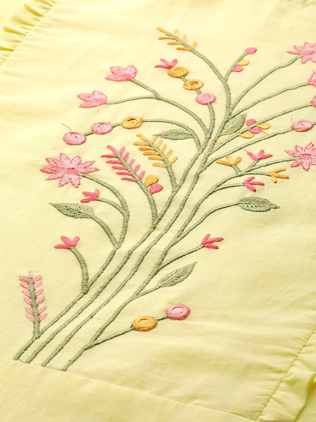 Women's Yellow & Pink Embroidered Kurta With Palazzos & Dupatta