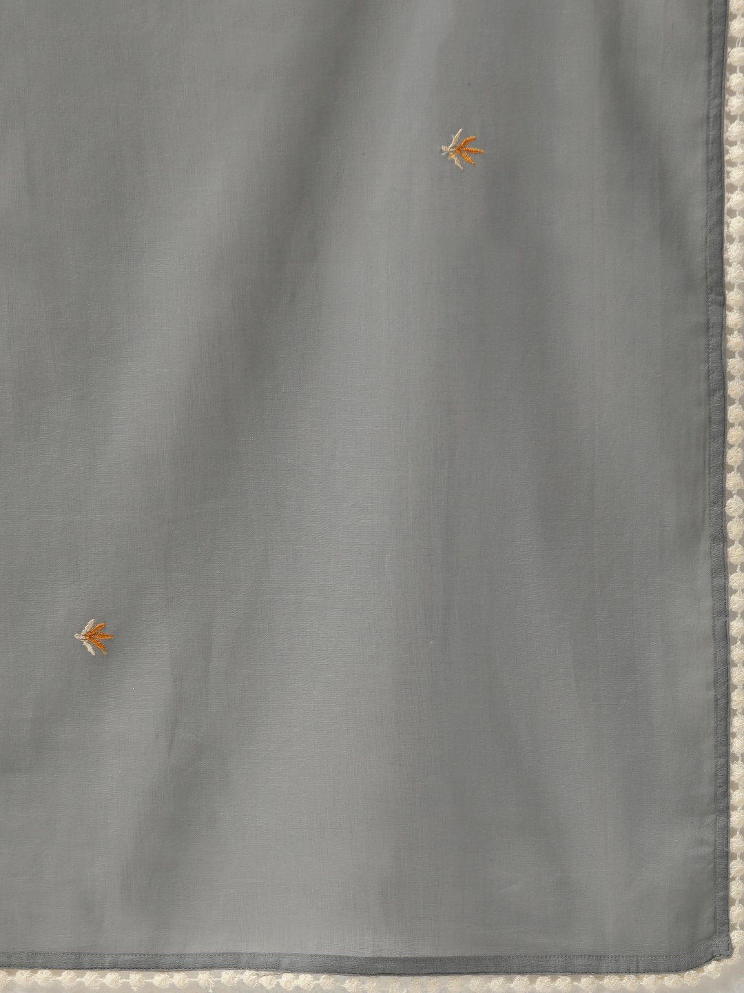 Women's Grey & Orange Embroidered Kurta With Trousers & Dupatta