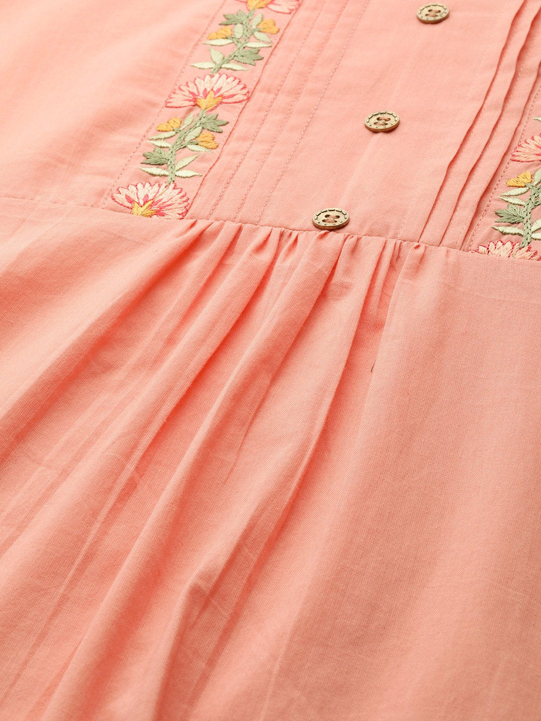 Women's Peach-Coloured Embroidered Kurta With Palazzos & Dupatta