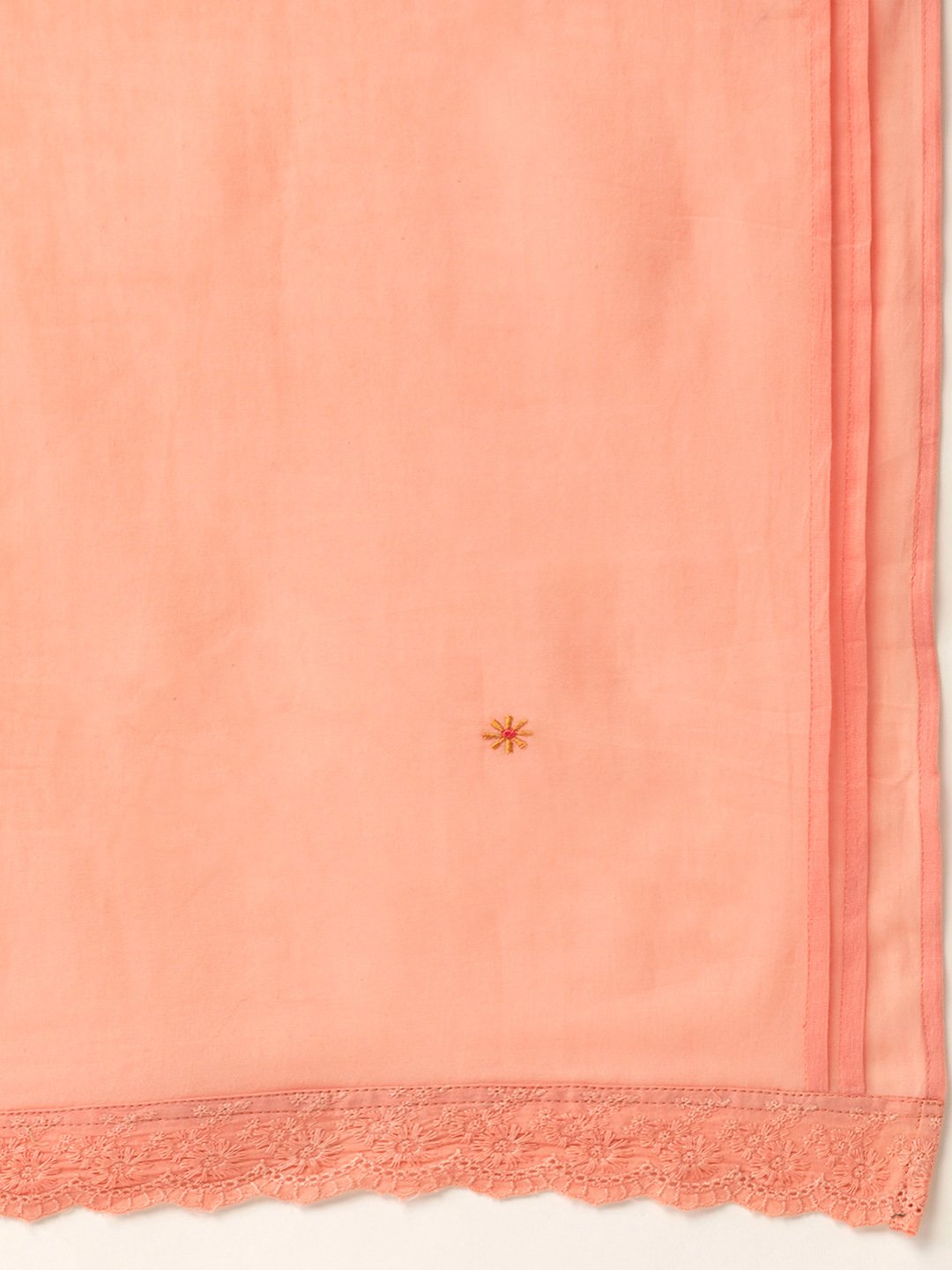 Women's Peach-Coloured Embroidered Kurta With Palazzos & Dupatta