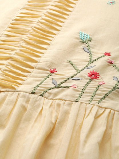 Women's Cream-Coloured Yoke Design Kurta With Palazzos & Dupatta