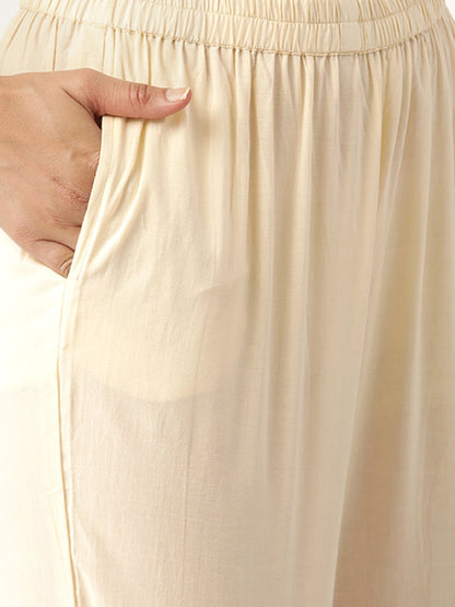Women's Cream-Coloured Yoke Design Kurta With Palazzos & Dupatta