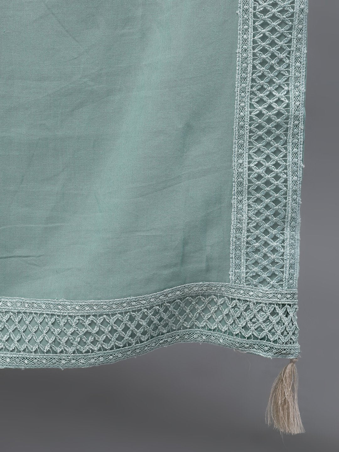 Women's Sage Green Three-Quarter Sleeves Straight Kurta Palazzo With Dupatta