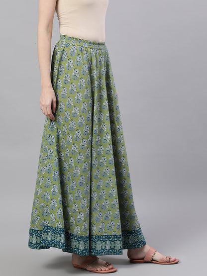 Women's Green Printed Maxi Skirt