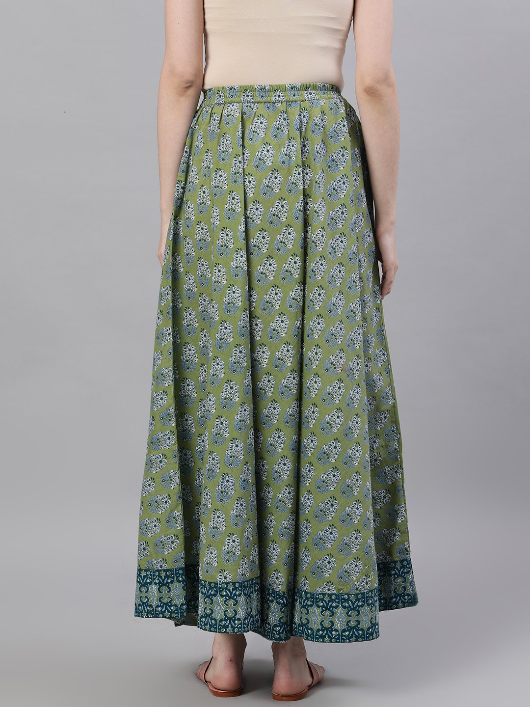 Women's Green Printed Maxi Skirt