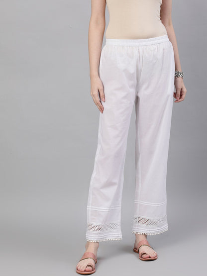Women's White Trouser With Lace Detailing