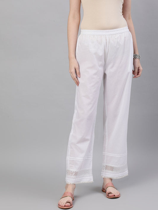 Women's White Trouser With Lace Detailing