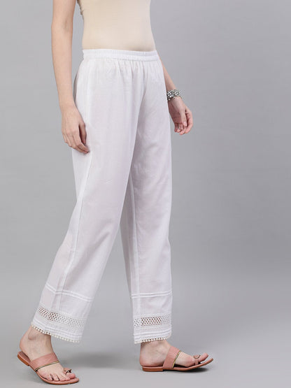 Women's White Trouser With Lace Detailing