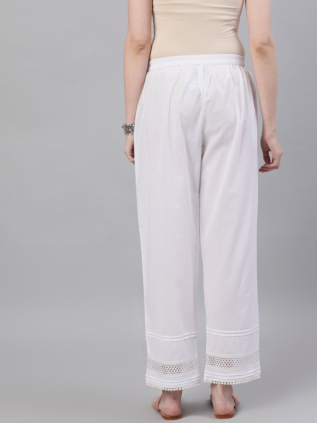 Women's White Trouser With Lace Detailing