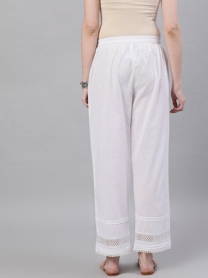 Women's White Trouser With Lace Detailing