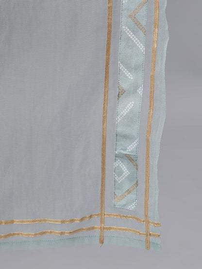 Women's Grey Three-Quarter Sleeves Straight Kurta Palazzo With Dupatta
