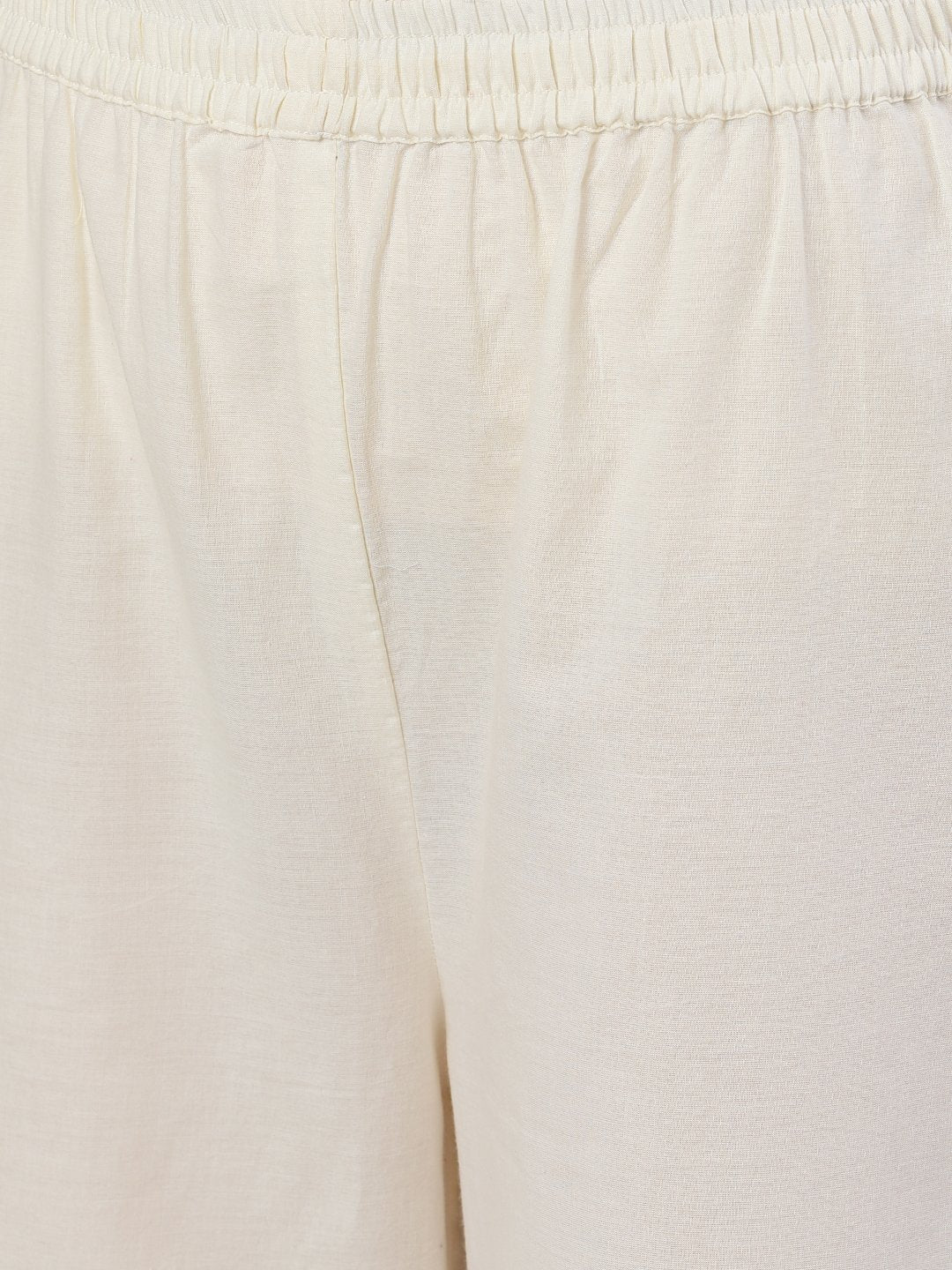 Women's Off White Trouser With Border Print