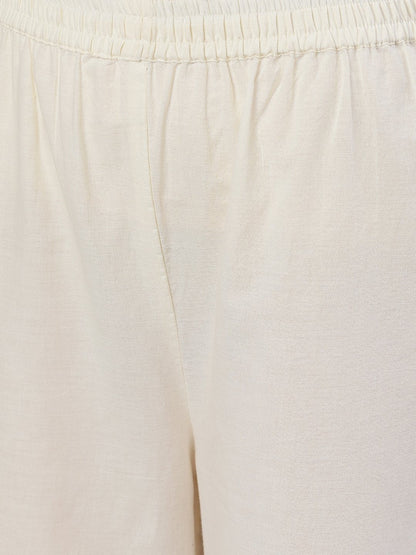 Women's Off White Trouser With Border Print