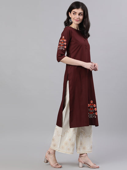 Women's Off White Trouser With Border Print