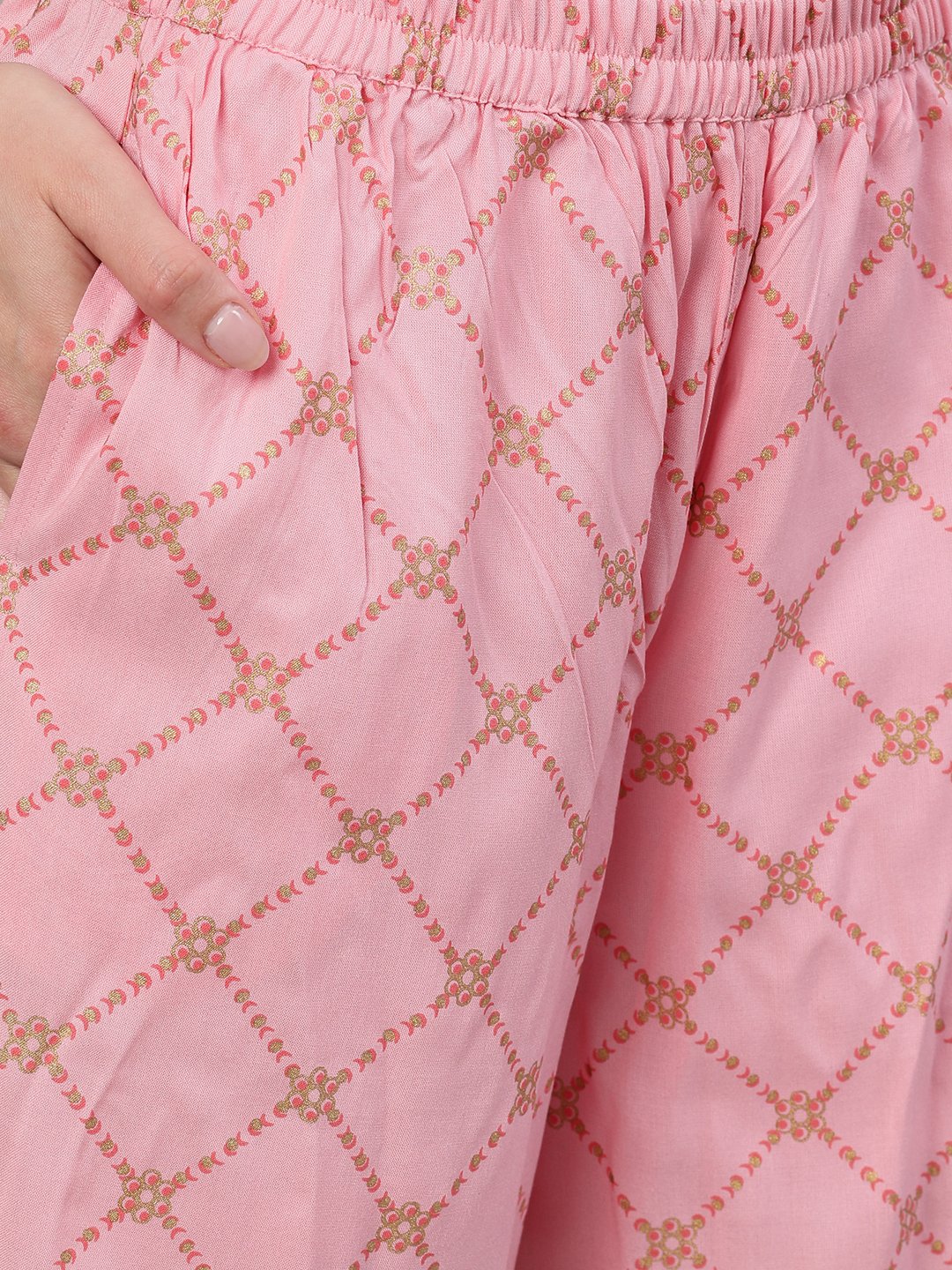 Women's Peach Three-Quarter Sleeves Straight Kurta Palazzo With Dupatta
