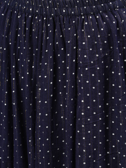 Women's Navy Blue Polka Dot Printed Maxi Skirt