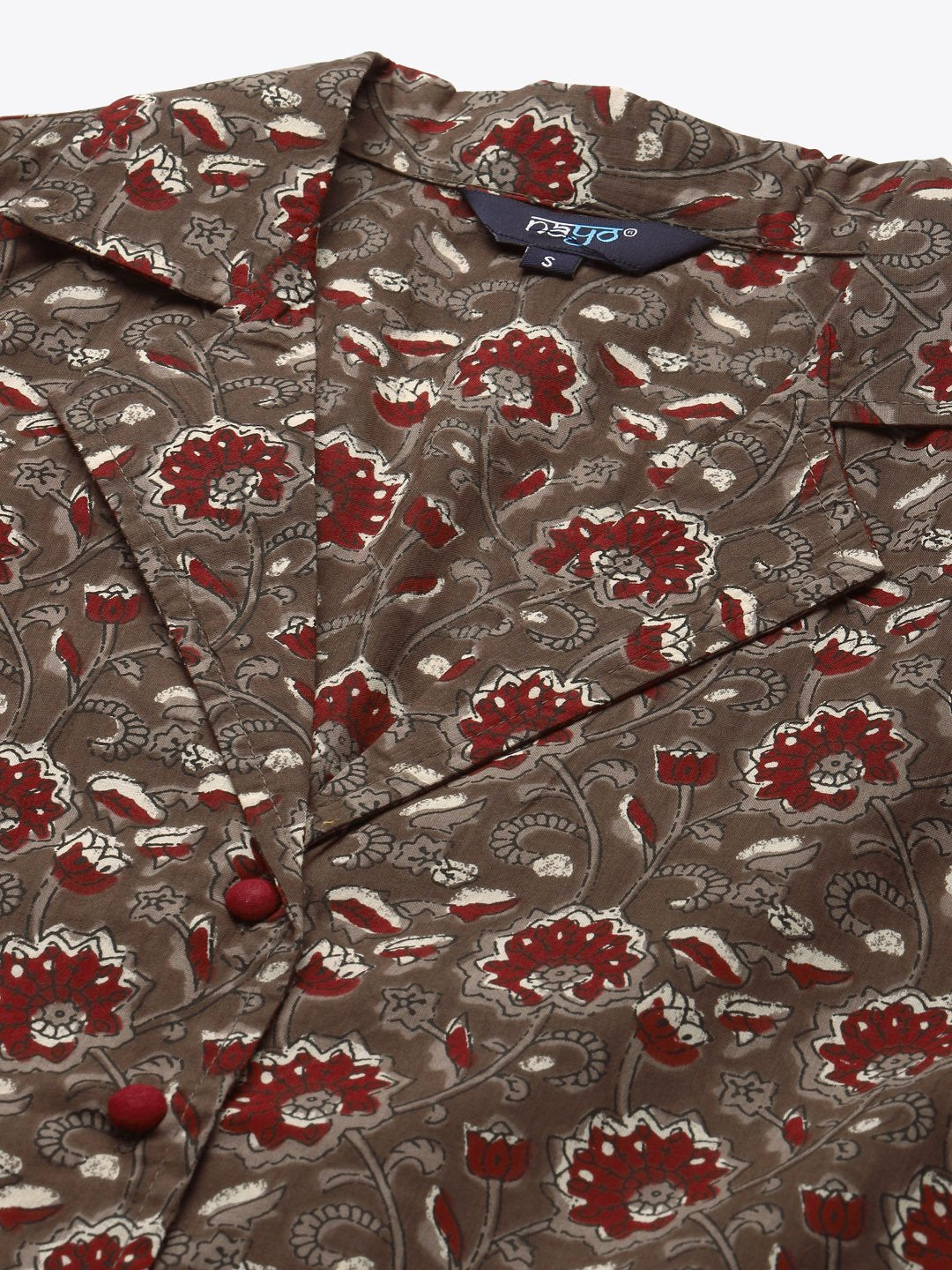 Women's Taupe & Maroon Printed Night Suit