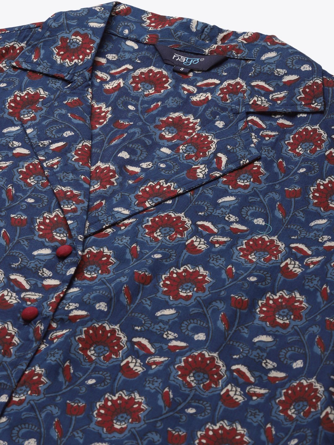 Women's Blue & Maroon Printed Night Suit