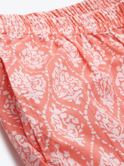 Women's Peach & Off White Printed Night Suit