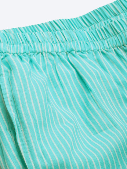 Women's Green & Off White Striped Night Suit