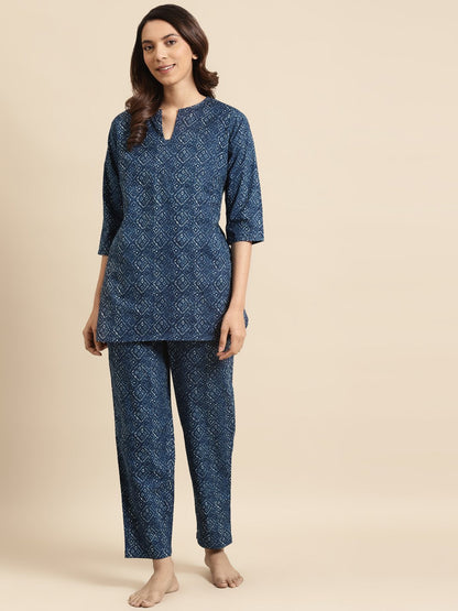 Women's Indigo Printed Night Suit