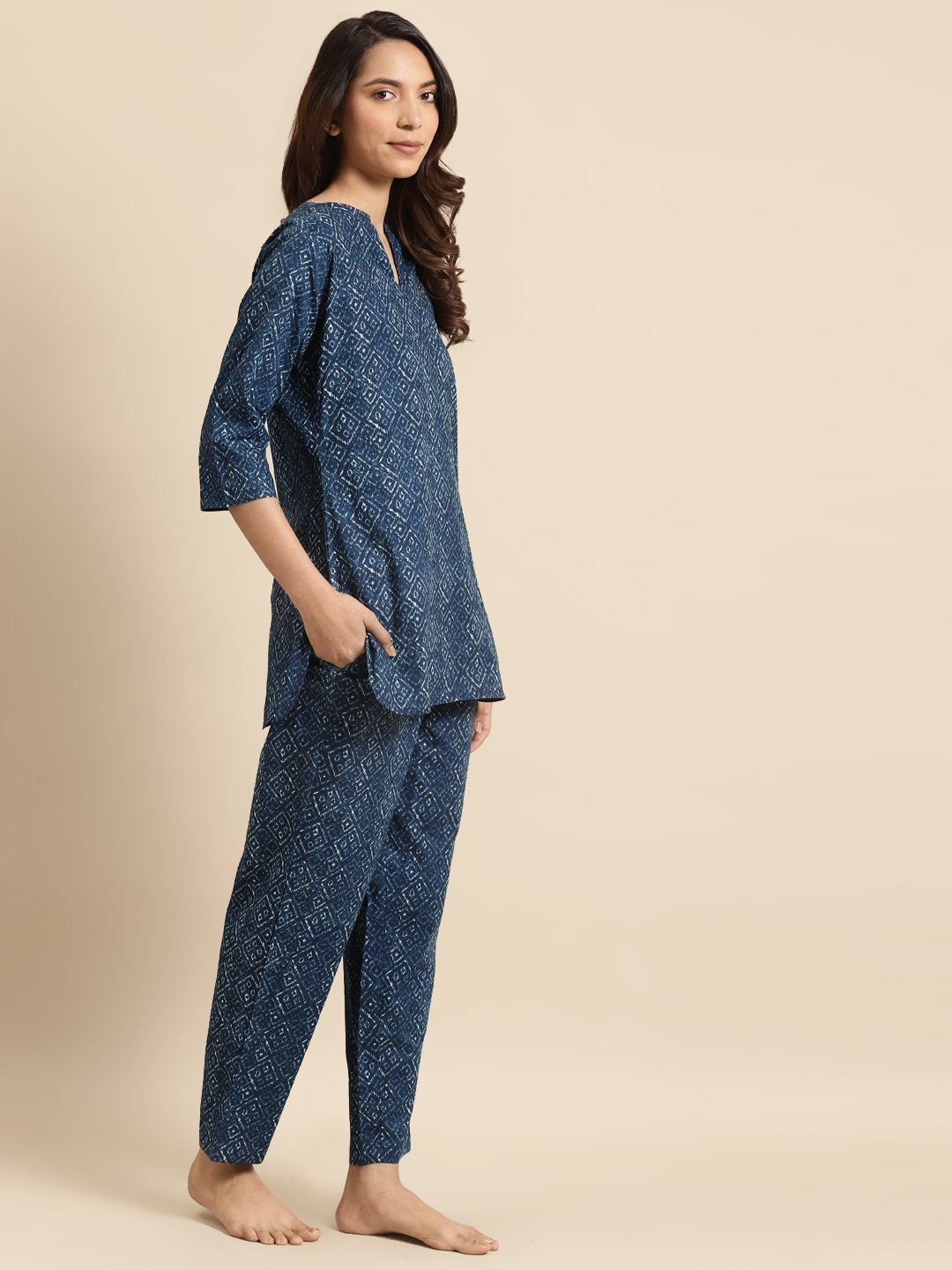 Women's Indigo Printed Night Suit