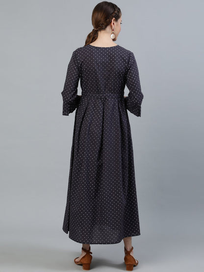 Women's Taupe Polka Dots Maternity Dress With Belt