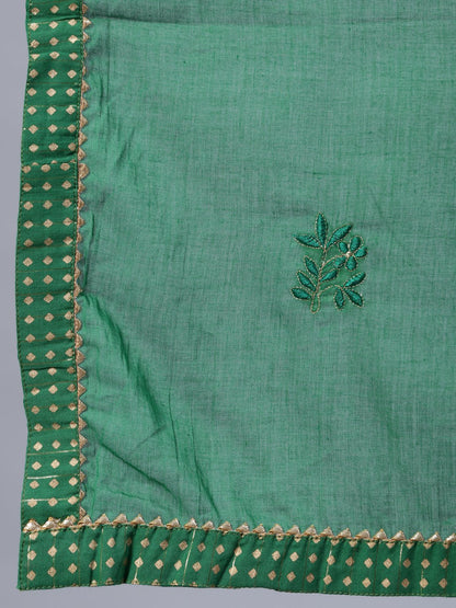 Women's Green Floral Printed Dress With Dupatta