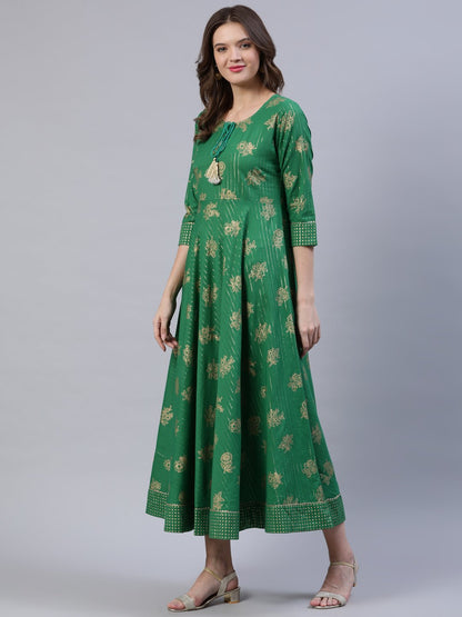 Women's Green Floral Printed Dress With Dupatta
