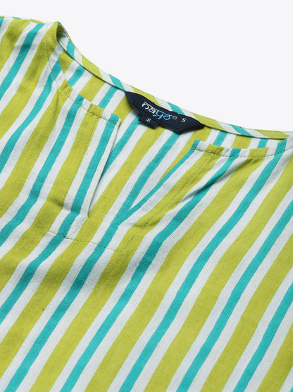Women's Light Green Striped Night Suit