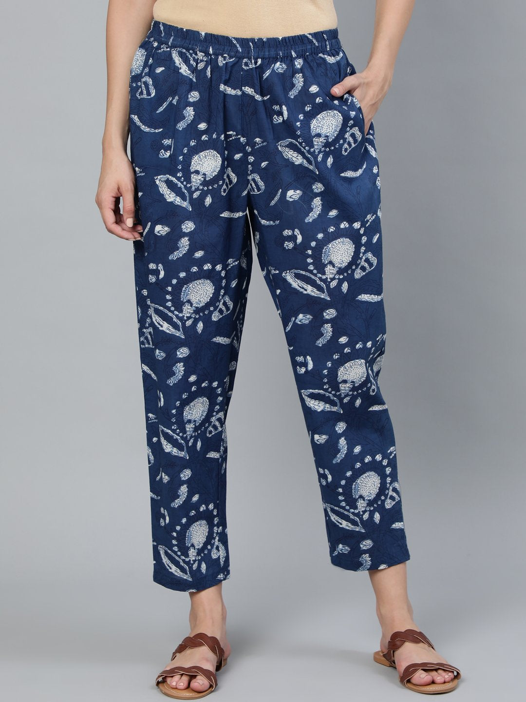 Women's Blue Indigo Printed Trouser