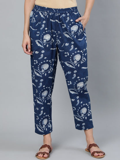 Women's Blue Indigo Printed Trouser