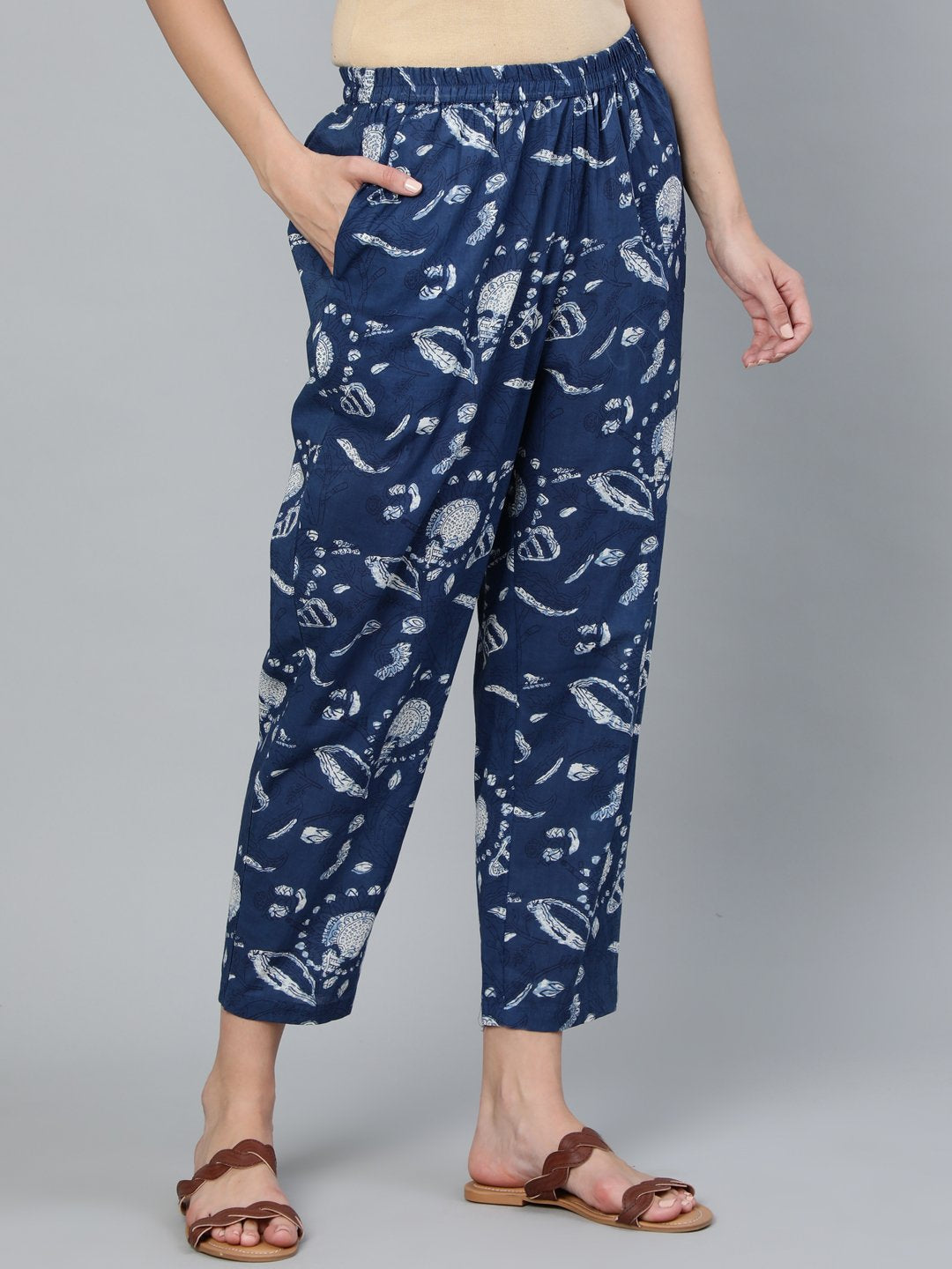 Women's Blue Indigo Printed Trouser