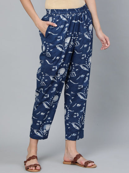 Women's Blue Indigo Printed Trouser