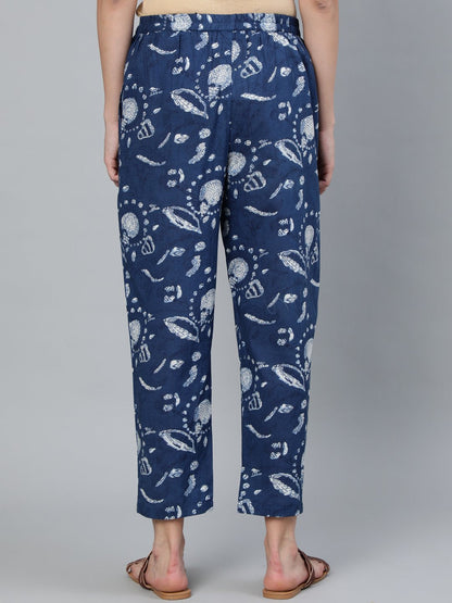 Women's Blue Indigo Printed Trouser
