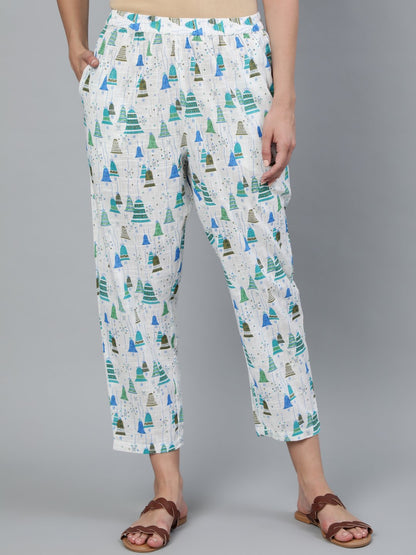 Women's Off White Printed Trouser