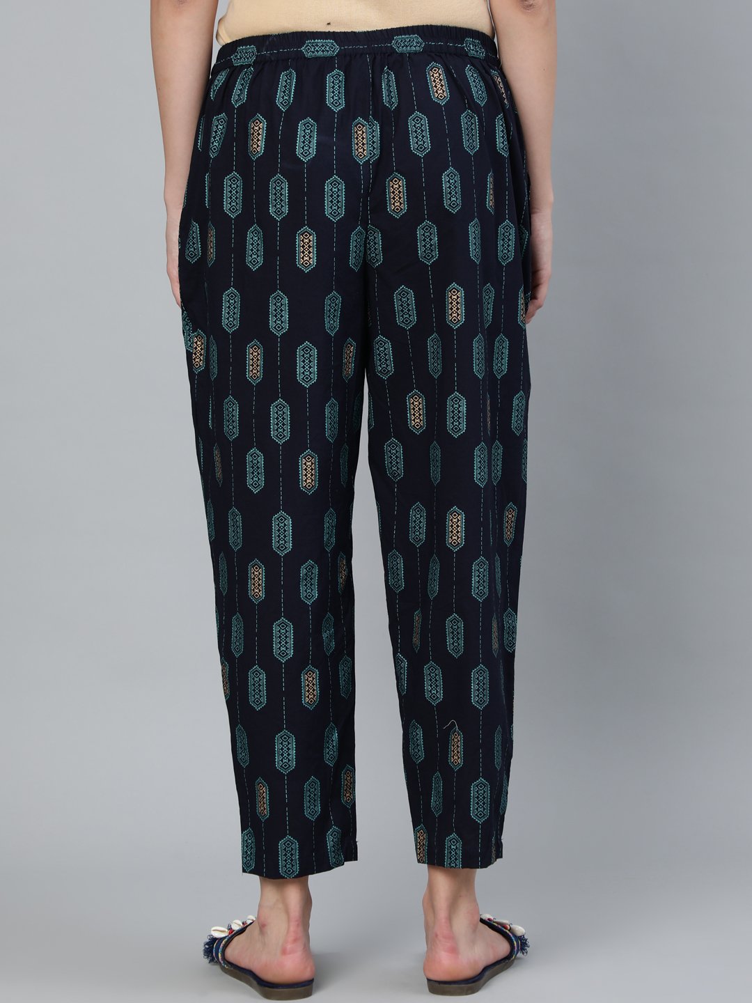 Women's Navy Blue Printed Trouser