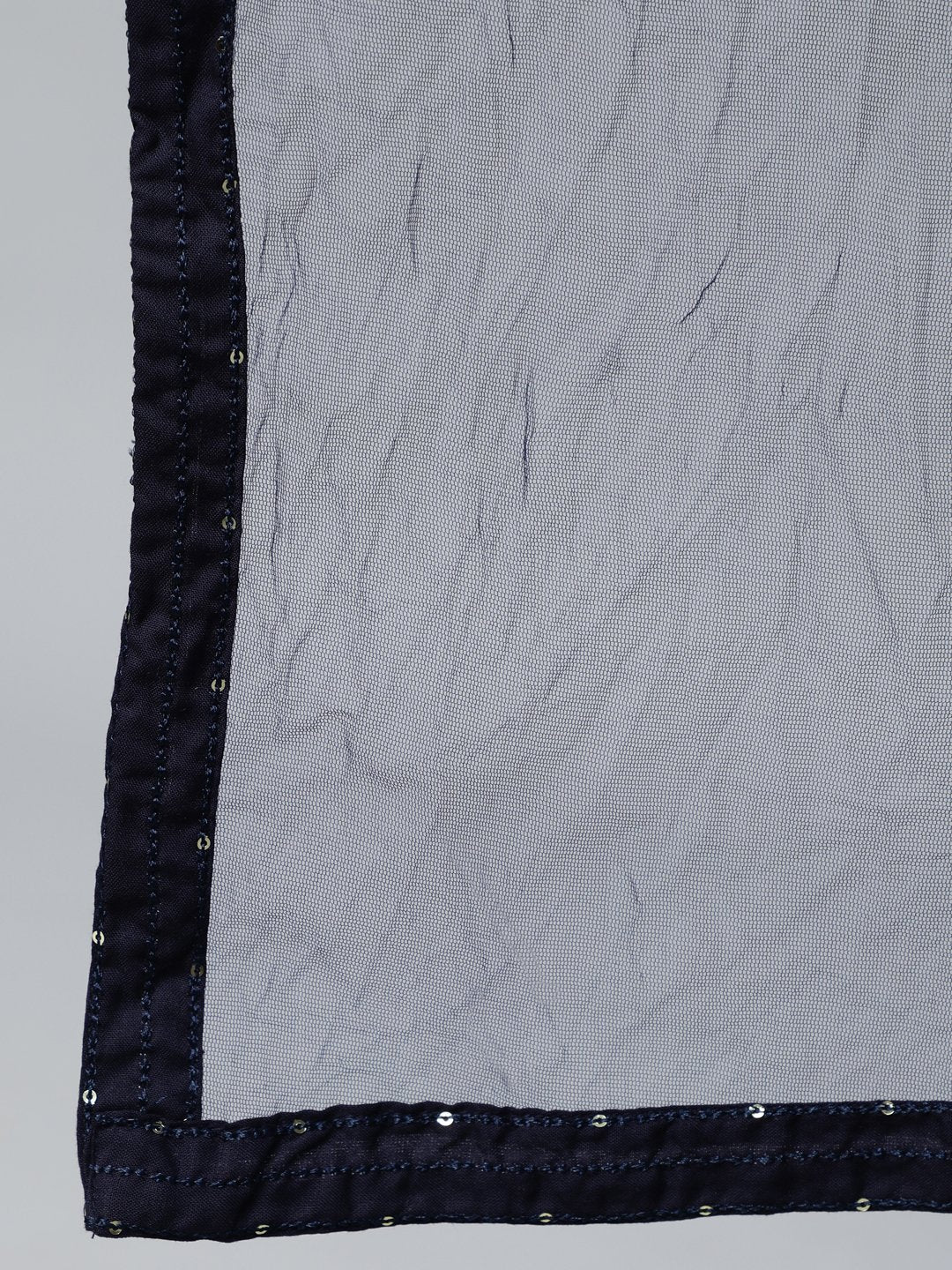 Women's Navy Blue Sequence Embroidered Straight Kurta Plazzo With Net Dupatta