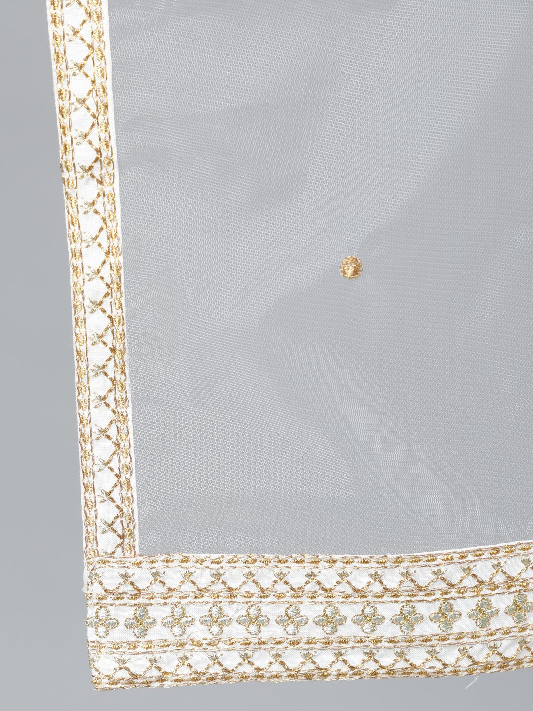 Women's Off-White Gold Embroidered Flared Kurta Plazzo With Net Dupatta