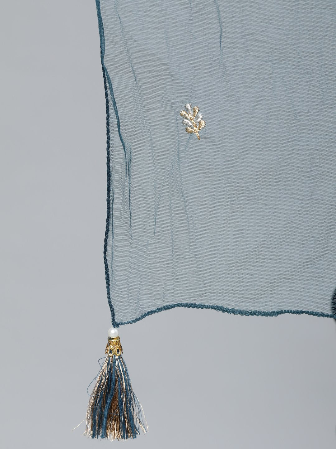 Women's Teal Blue Gold Embroidered Straight Kurta With Tired Sharara & Organza Dupatta