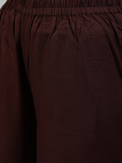 Women's Dark Brown Sequence Straight Kurta Plazzo & Net Dupatta