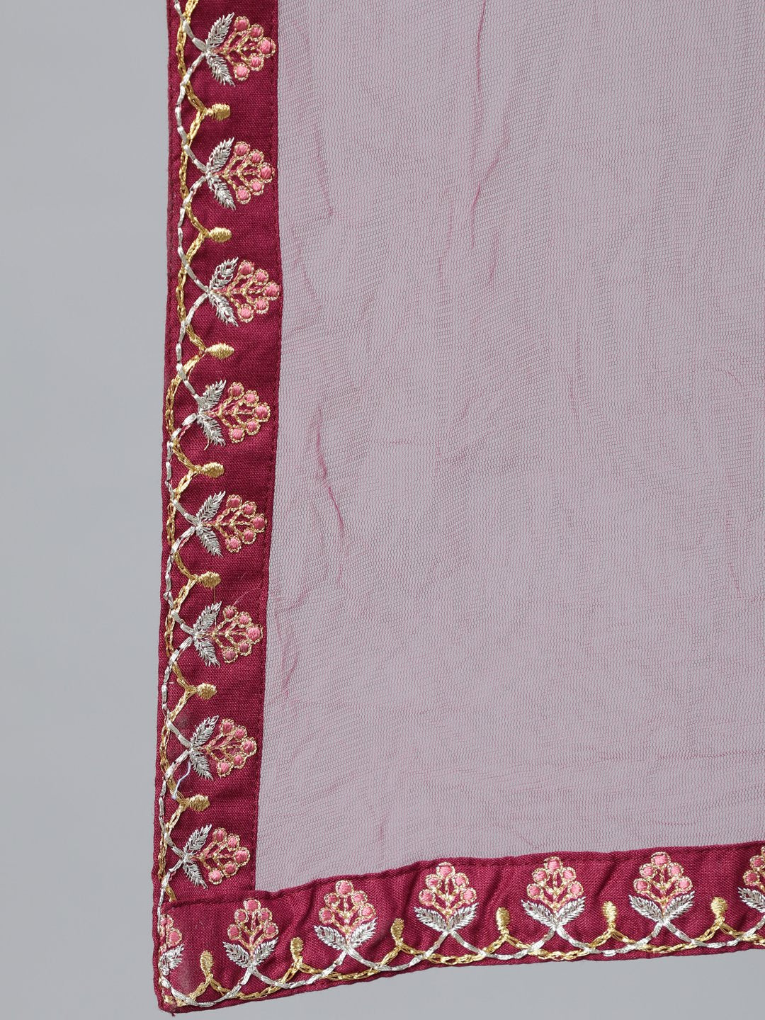 Women's Burgundy Embroidered Straight Kurta Plazzo & Organza Dupatta