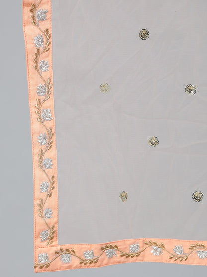 Women's Black & Peach Embroidered Straight Kurta Plazzo & Organza Dupatta