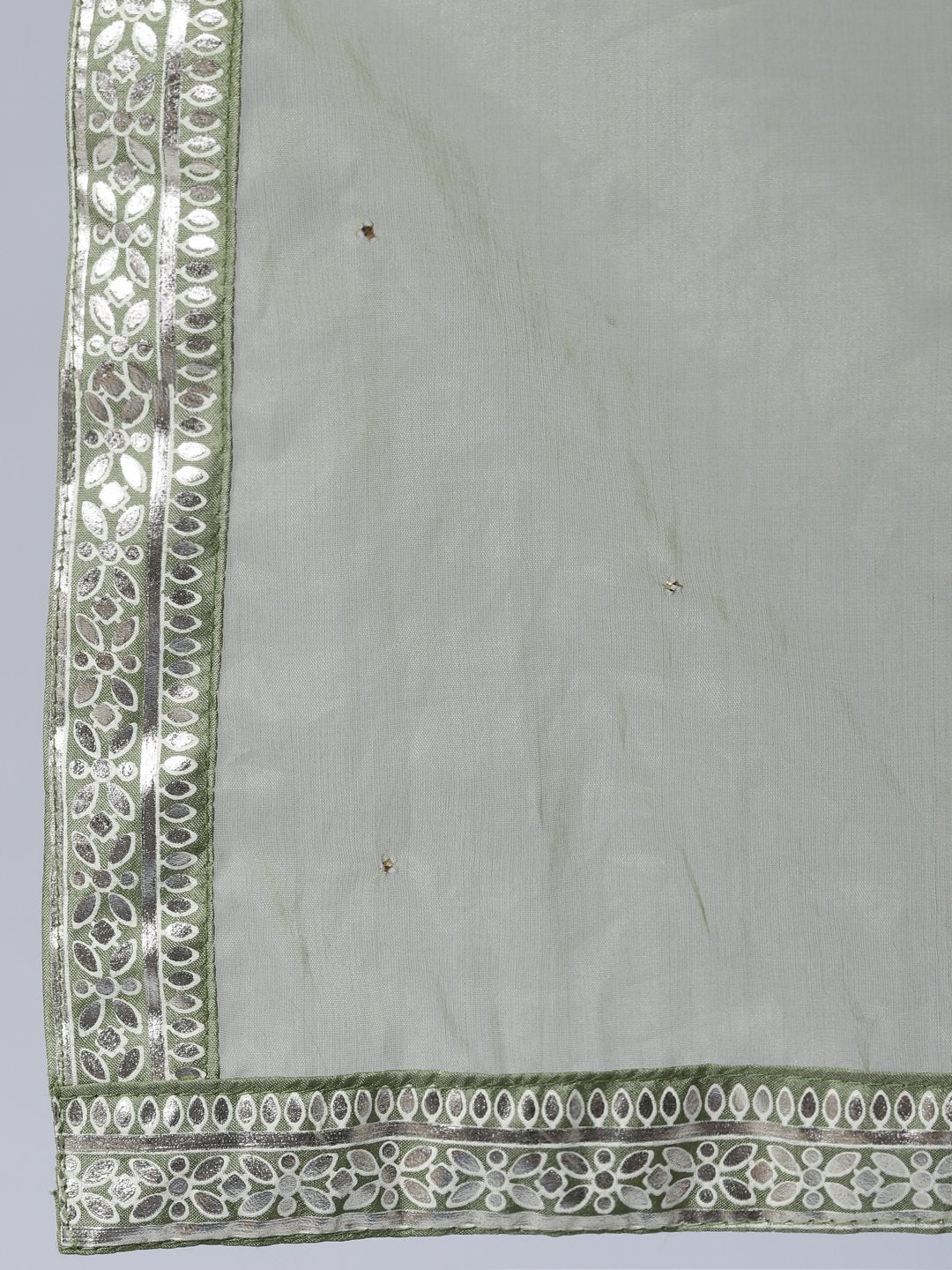 Women's Olive Green Foil Printed Straight Kurta Plazzo & Organza Dupatta