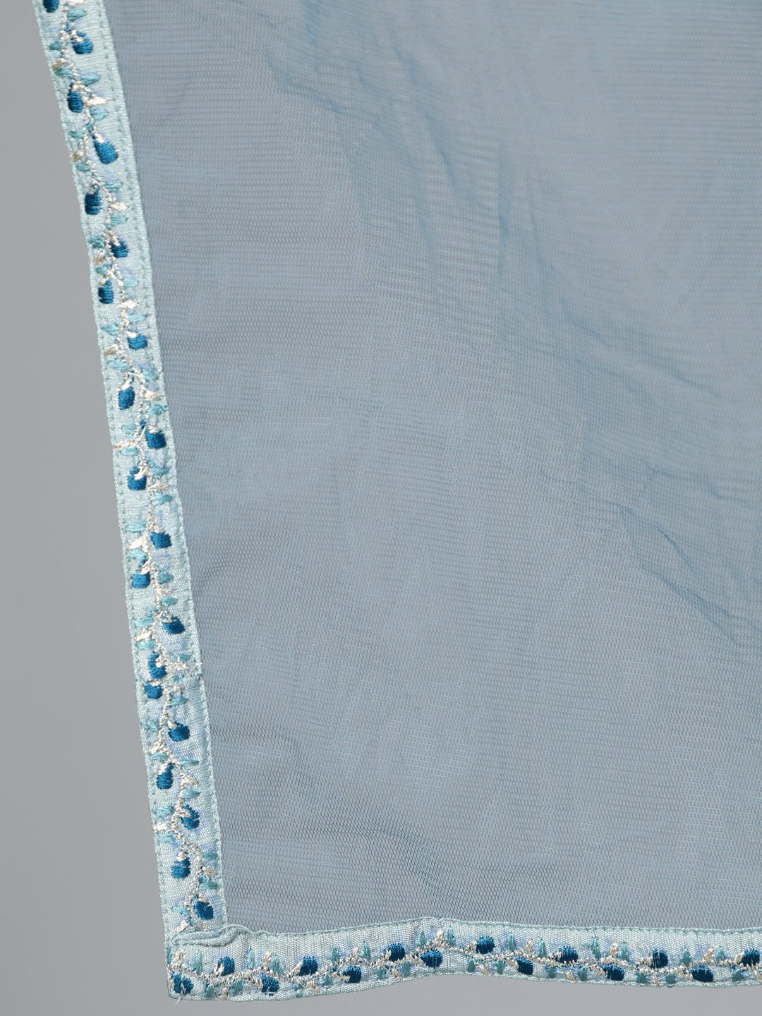 Women's Pastel Blue Embroideres Straight Kurta Plazzo & Net Dupatta